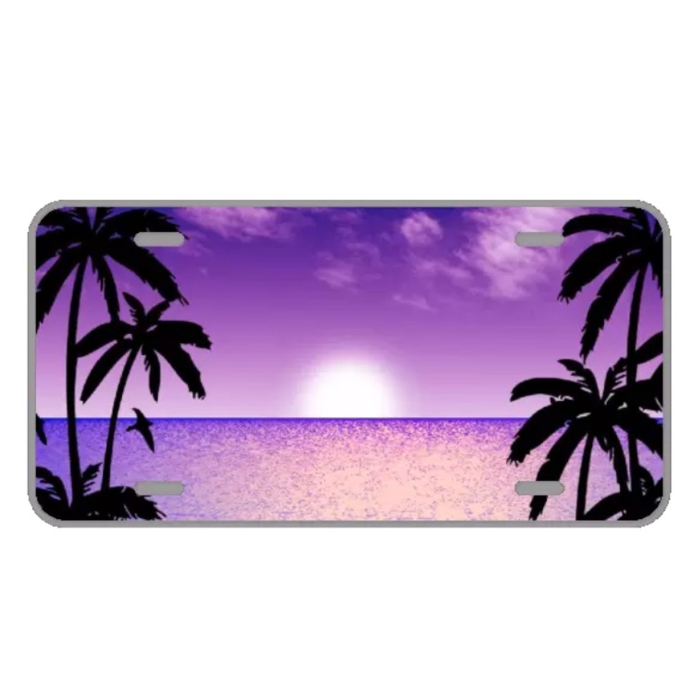 Custom license plate with purple sunset add names